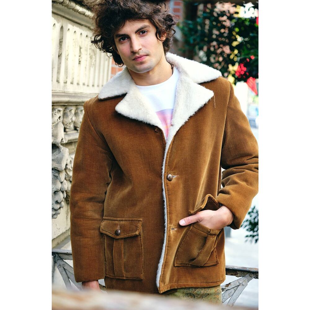 1970s Park Ave Tan Corduroy Jacket w/ Faux Sherling Lining